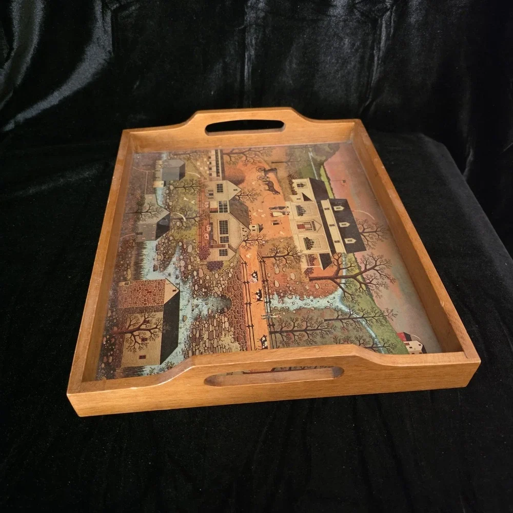 VTG Charles Wysocki Wood Tray Americana  Scene 